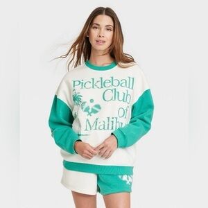 Grayson Threads Sweatshirt Crewneck Pickleball Club of Malibu Green White Preppy
